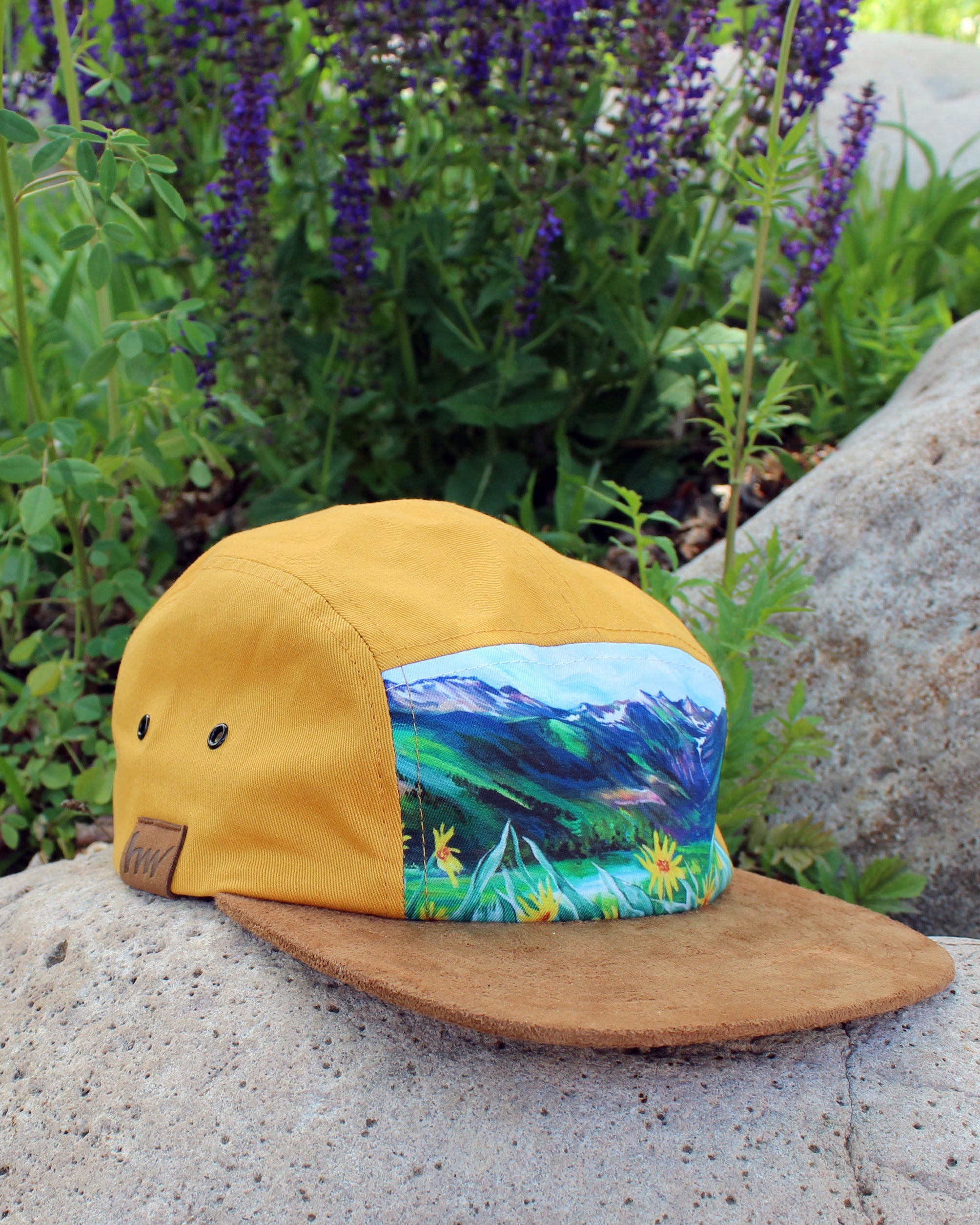 Mountain and Flower Mustard 5-Panel Hat