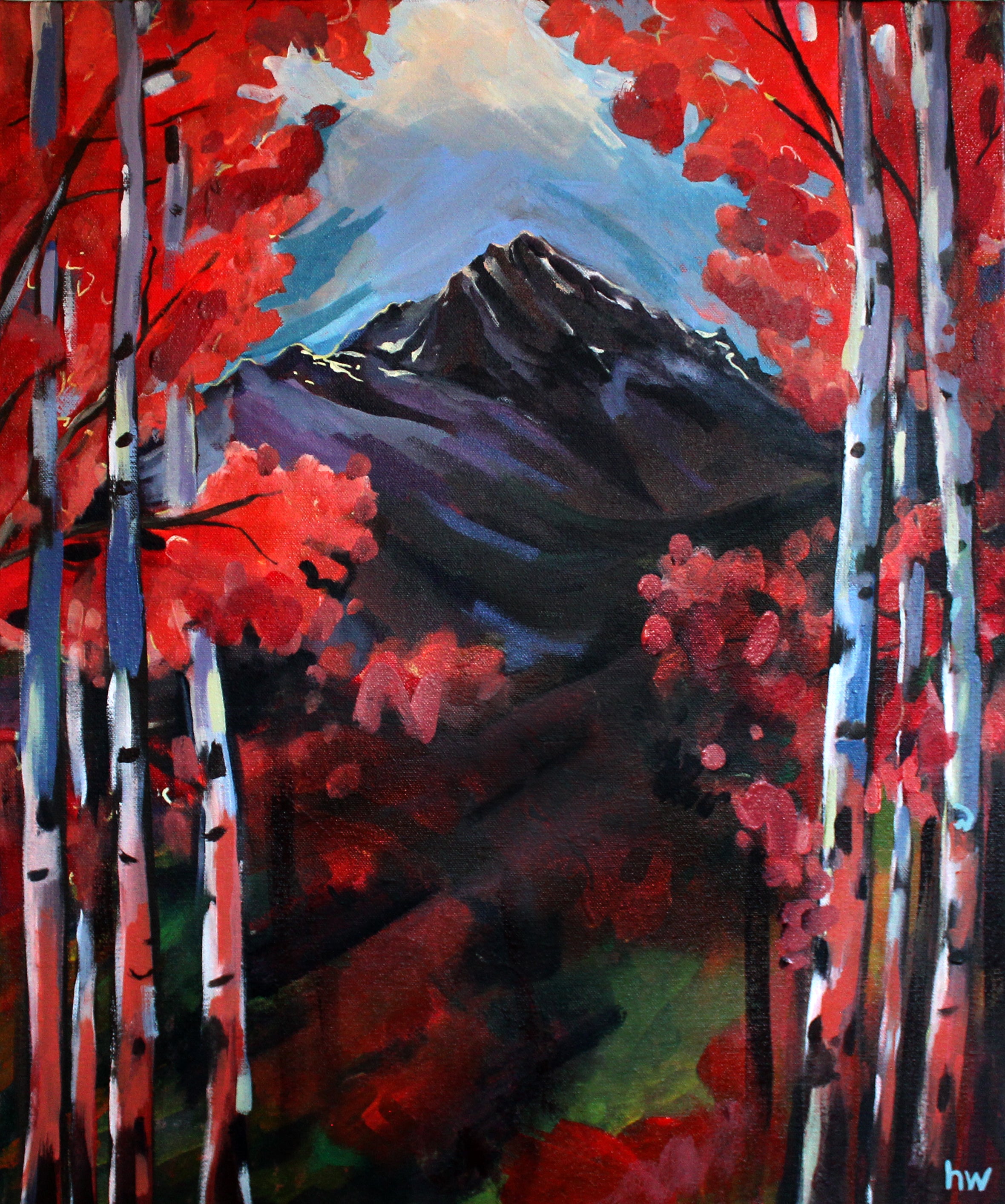 Red Aspens and Sneffels Peak Original Painting