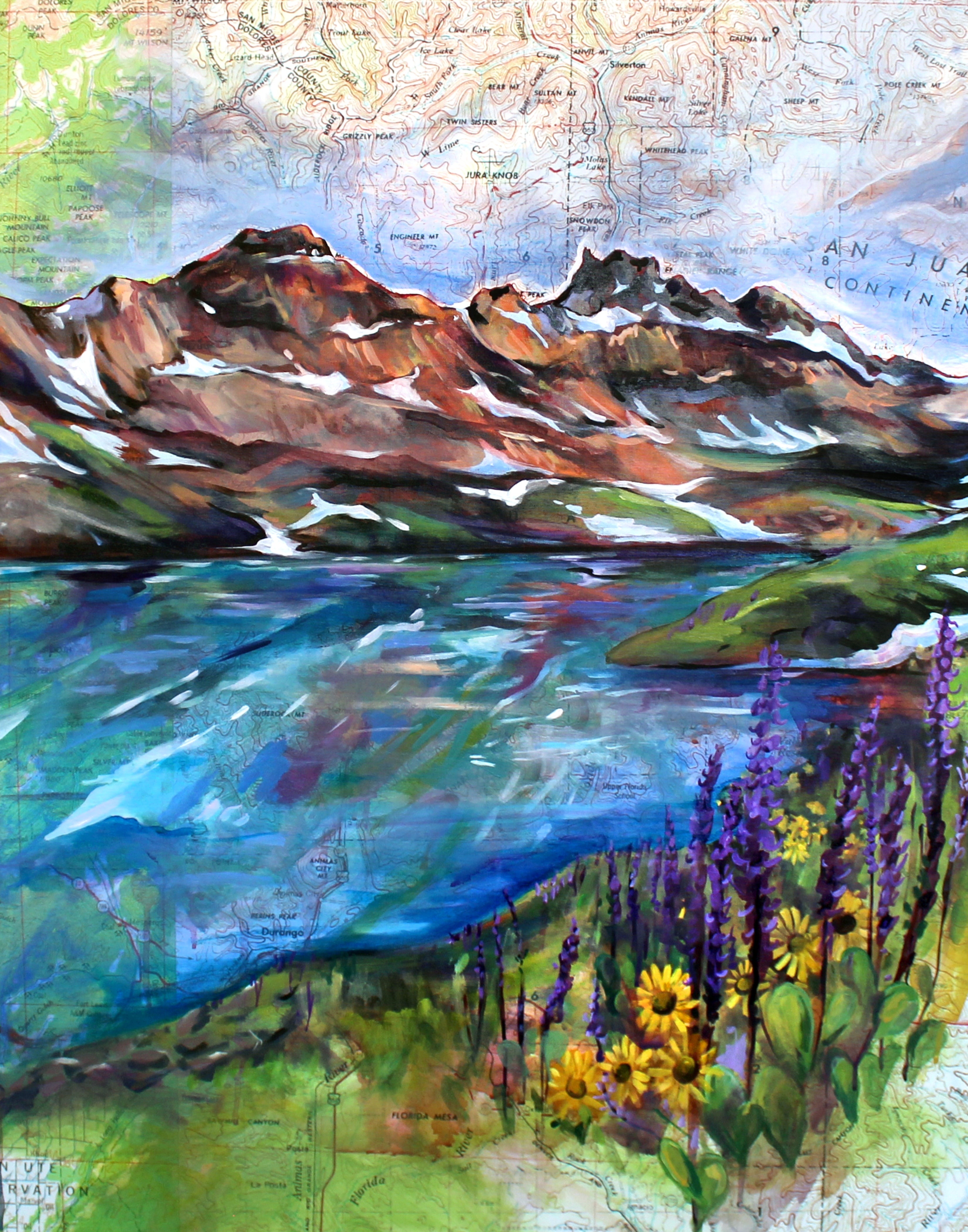 Turquoise Lake Map Art Print