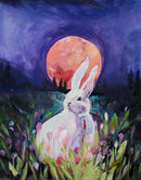 White Rabbit and the Blood Moon Original Painting