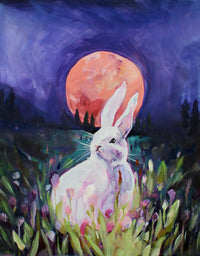 White Rabbit and the Blood Moon Original Painting