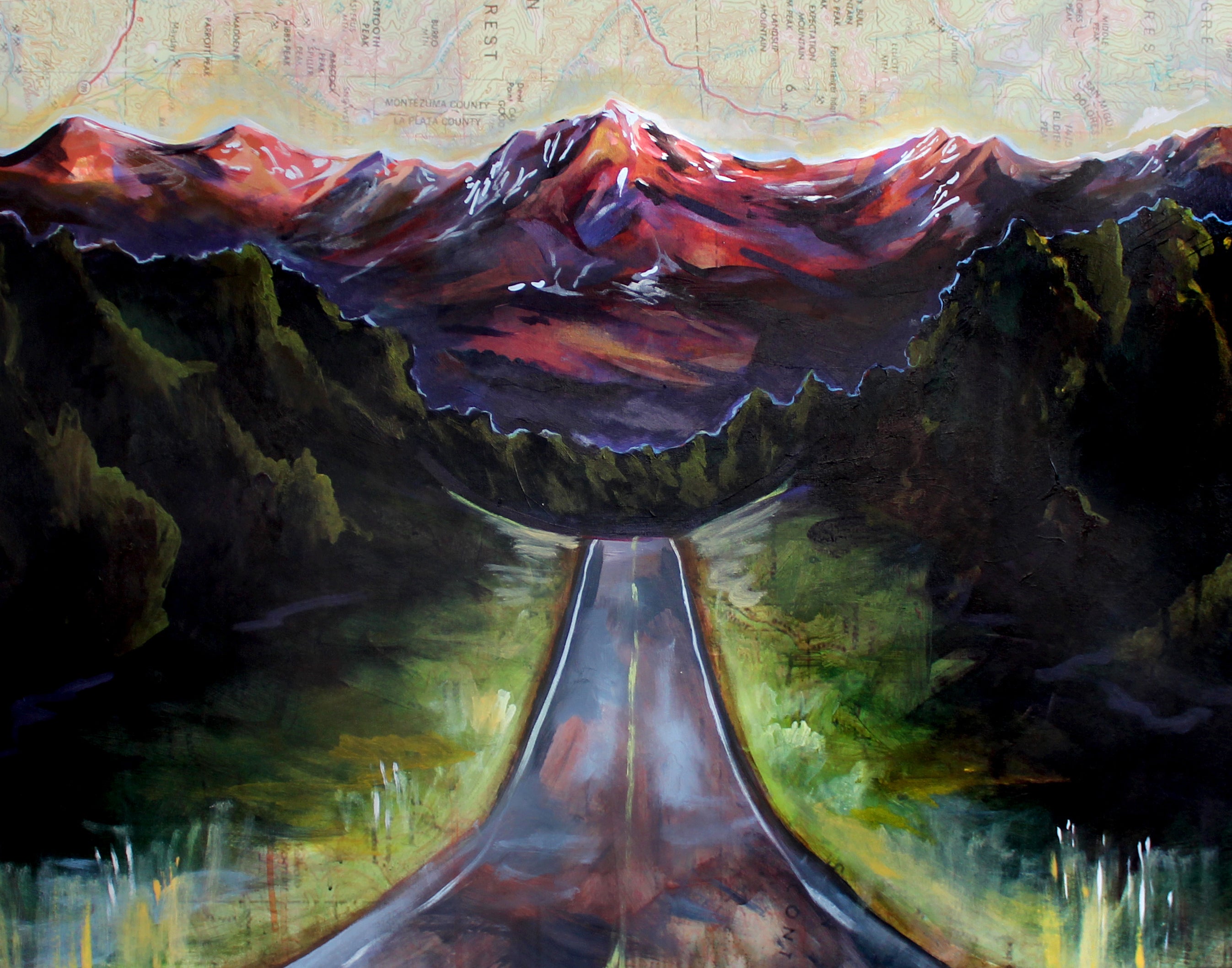 Montezuma Highway Map Art Original Painting