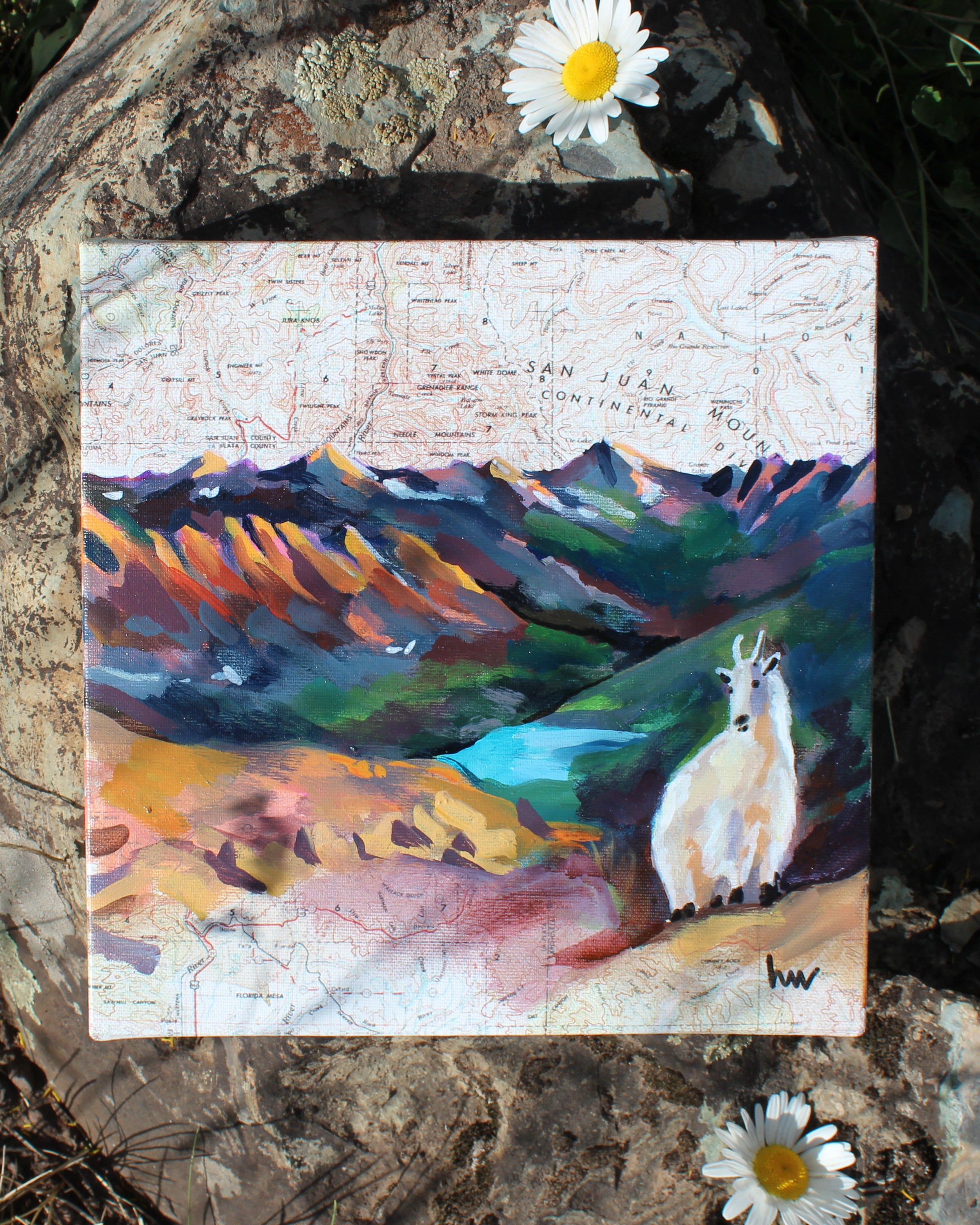 Mt. Eolus Mountain Goat Mini Original Painting