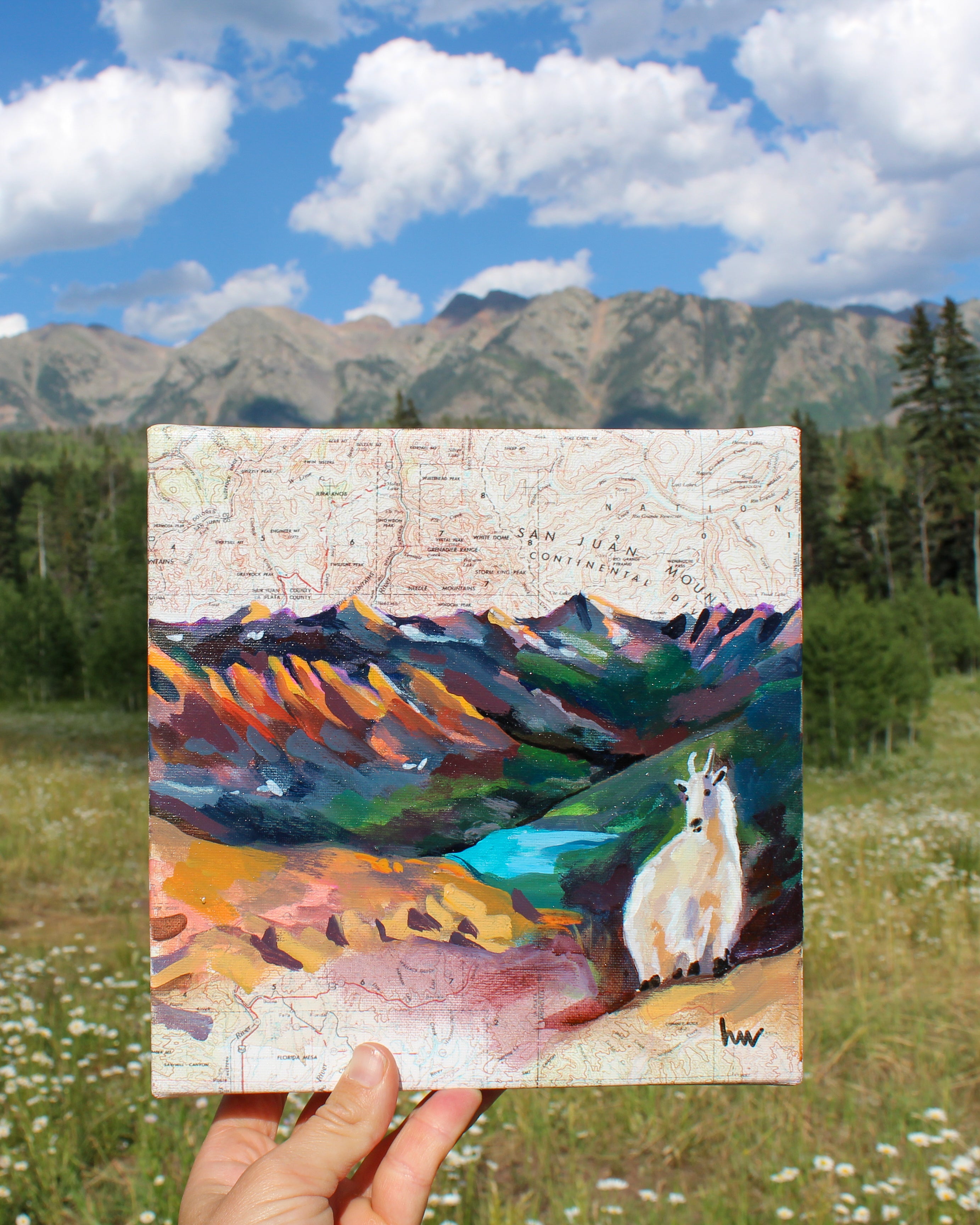 Mt. Eolus Mountain Goat Mini Original Painting