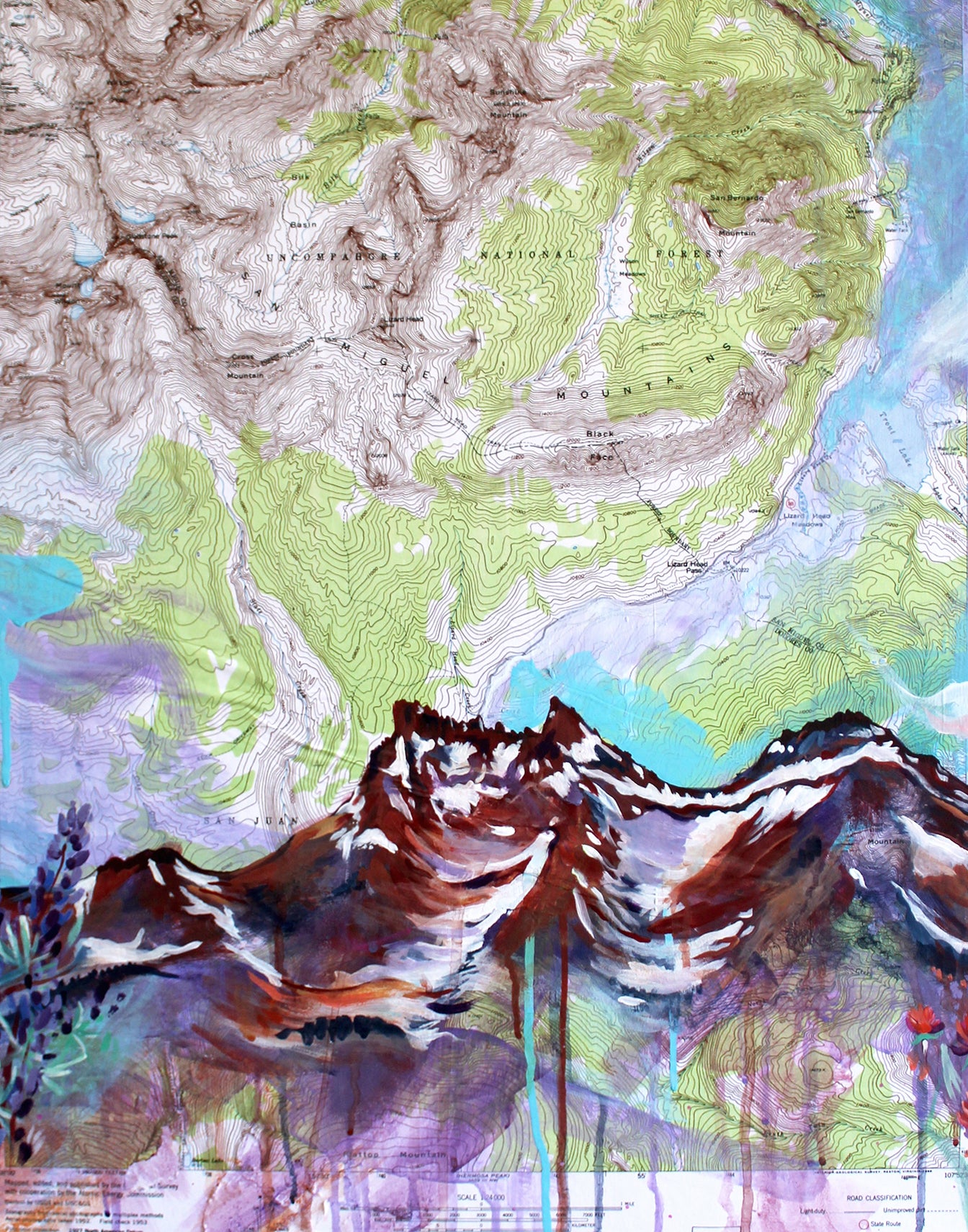 Abstract mountains with a topographic map background