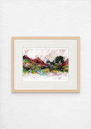 A digitally created colorful art map of Watchman Mountain in Zion National Park, Utah, on a USGS topographic background.