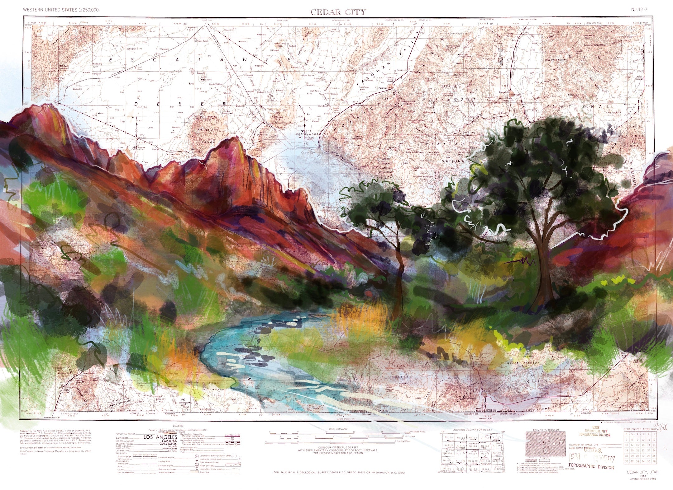 Zion National Park Digital Map Art