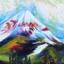 Colorful abstract painting of a mountain landscape