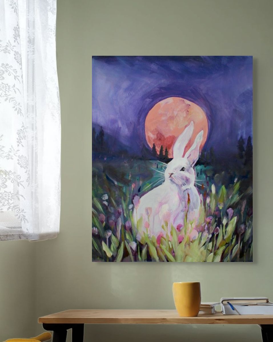 White Rabbit and the Blood Moon Original Painting